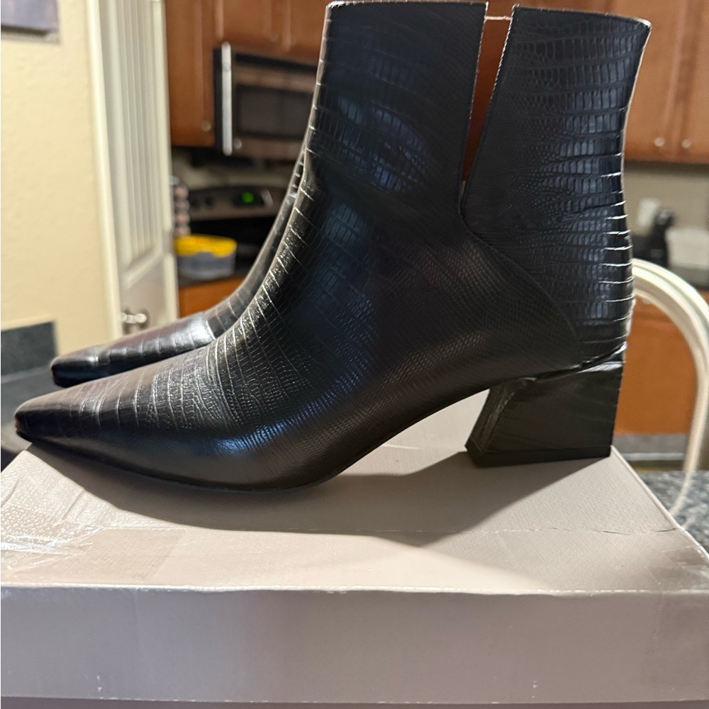 Franco Sarto Black Textured Ankle Booties - Picture 3 of 5